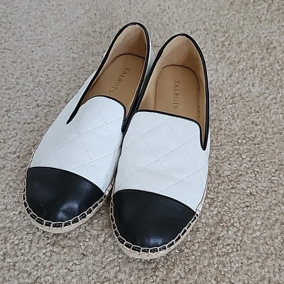 Talbots black and white quilted leather espadrilles size 8 euc - Picture 1 of 5